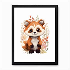 Watercolour Jungle Animal Baby Red Panda 1 Art Print