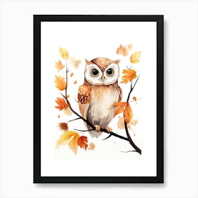 N Owl Watercolour In Autumn Colours 2 Art Print