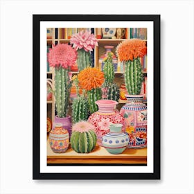 Cactus Painting Maximalist Still Life Mammillaria Cactus 3 Art Print