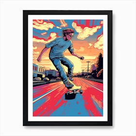 Skateboarding In Vancouver, Canada Comic Style 4 Art Print
