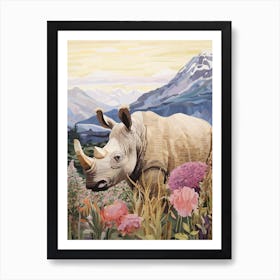 Colourful Rhino With Plants 2 Art Print