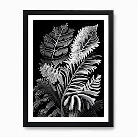 Shield Fern Wildflower Linocut 1 Art Print