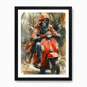 Skeleton Riding A Moped Art Print