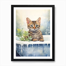 Begal Cat In Bathtub Botanical Bathroom 1 Art Print