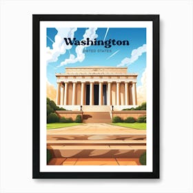 Washington United States Abraham Lincoln Memorial Travel Illustration Art Print