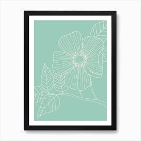 Duck Egg Blue Floral Line Drawing Art Print