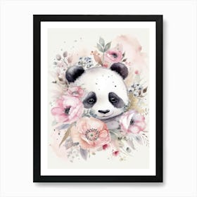 Floral Baby Panda Watercolour 1 Art Print