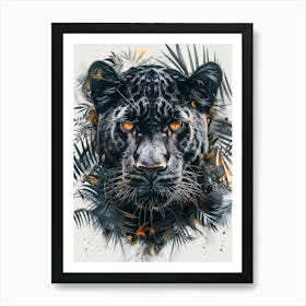 Double Exposure Realistic Black Panther With Jungle 3 Art Print