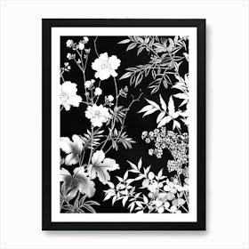 Great Japan Hokusai Monochrome Flowers 138 Art Print