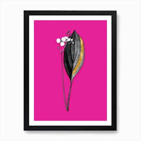 Vintage Bulltongue Arrowhead Black and White Gold Leaf Floral Art on Hot Pink n.1209 Art Print