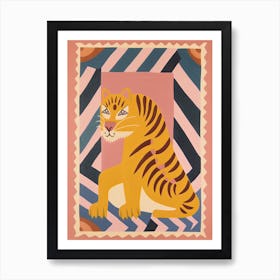 Pink Folk Tiger 1 Art Print