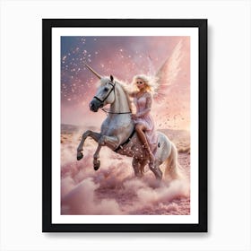 Girl Riding A Unicorn 1 Art Print