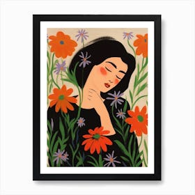 Woman With Autumnal Flowers Love In A Mist Nigella 4 Art Print