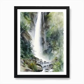 Sutherland Falls, New Zealand Water Colour  (1) Art Print