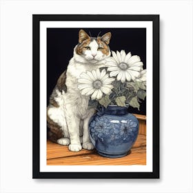 Drawing Of A Still Life Of Delphinium With A Cat 2 Art Print