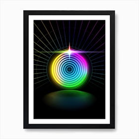 Neon Geometric Glyph in Candy Blue and Pink with Rainbow Sparkle on Black n.0102 Art Print