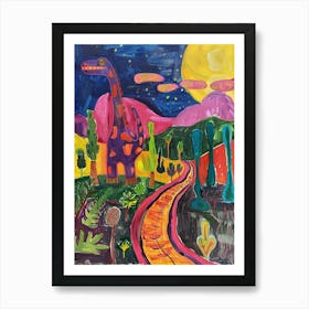Colourful Dinosaur Painting Landscape 1 Art Print