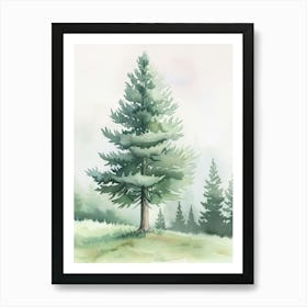 Douglas Fir Tree Atmospheric Watercolour Painting 4 Art Print