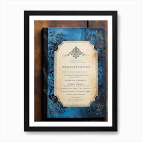 An Intricately Designed Vintage Invitation Template In Watercolor Layers Of Dark Black And Rich Blu (2) 2 Art Print