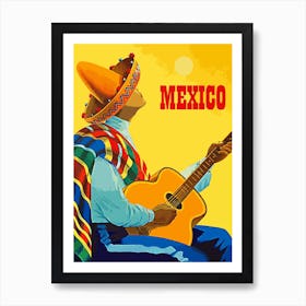 Mexico, Guitar Man With Sombrero Art Print