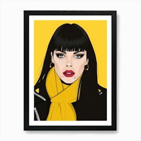 Woman With Black Hair And Yellow Scarf Art Print