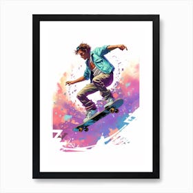 Skateboarding In Los Angeles, United States Gradient Illustration 2 Art Print