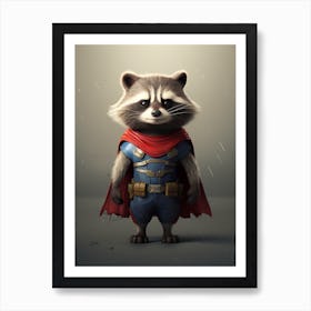 Raccoon In Superhero Costume Cute Funny 1 Art Print