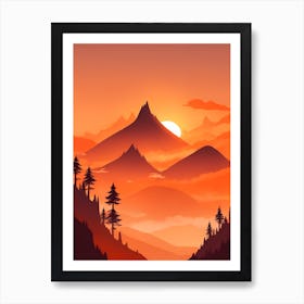 Misty Mountains Vertical Composition In Orange Tone 268 Art Print