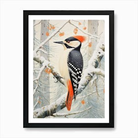 Winter Bird Painting Woodpecker 1 Art Print