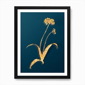 Vintage Spring Garlic Botanical in Gold on Teal Blue n.0142 Art Print