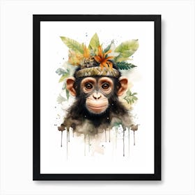 Watercolour Jungle Animal Baby Chimpanzee 4 Art Print