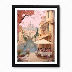 Nice France 6 Vintage Pink Travel Illustration Art Print