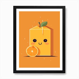 Orange Juice Box With A Cat Kawaii Illustration 4 Art Print