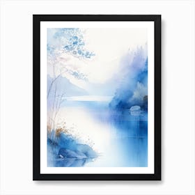 Blue Lake Landscapes Waterscape Gouache 1 Art Print