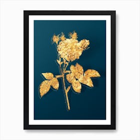 Vintage Pink Agatha Rose Botanical in Gold on Teal Blue n.0114 Art Print