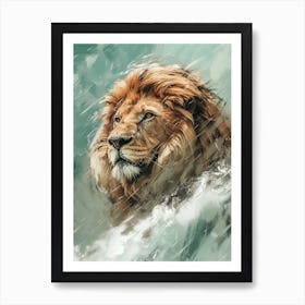 An African Lion Facing A Storm Acrylic Painting 3 Art Print