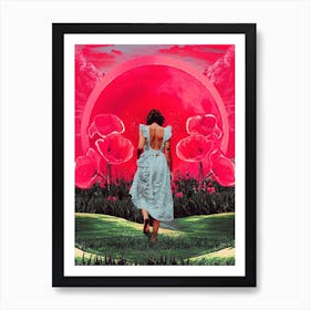 Collage Pink Poppy Moon Art Print