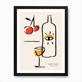 Wine time, Cocktail food, Abstract retro print, Mid century modern, Minimalist Art Print