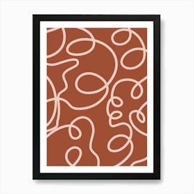 Mid Century Modern Abstract Brush Strokes Lines Terracotta Art Print