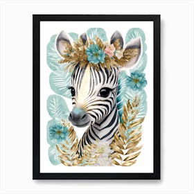 Floral Cute Zebra Watercolor (7) Art Print