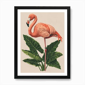 Jamess Flamingo And Alocasia Elephant Ear Minimalist Illustration 1 Art Print
