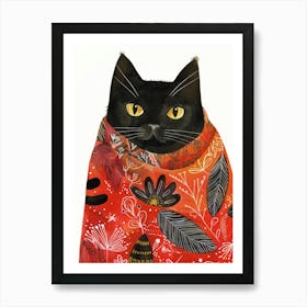 Black Cat In Scarf 5 Art Print