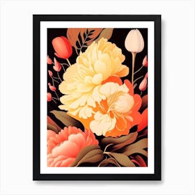 Eden S Perfume Peonies Orange Vintage Sketch Art Print