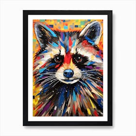 A Playful Raccoon In The Style Of Jasper Johns 1 Art Print