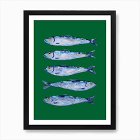 Sardines on Forest Green Art Print