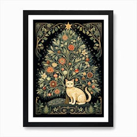 William Morris Style Christmas Cat 6 Art Print