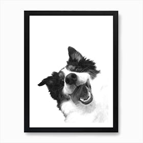 Black and White Happy Dog Watercolor Art Print