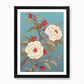 Benifuuki Japanese Tea Camellia 2 Vintage Japanese Botanical Art Print