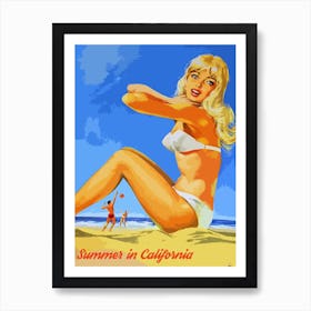 Pin Up Girl On Summer California Beach Art Print