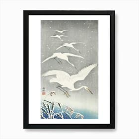 Descending Egrets In Snow (1925 1936), Ohara Koson Art Print